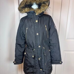 Rocawear ArcticBlast Puffer Parka w/ Fur Hood & Rhinestone Winter Ski Black M
